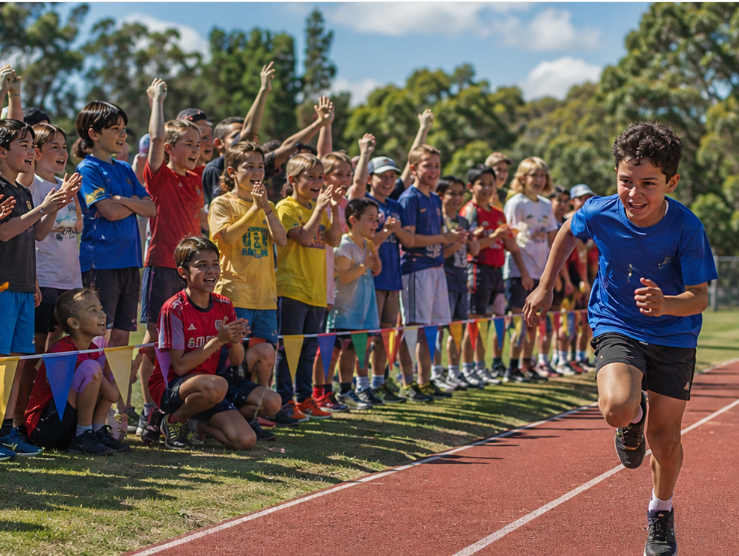 Children competing in a sports day carnival relay race
